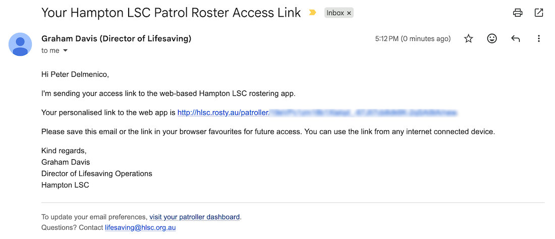 Email with personalised access link